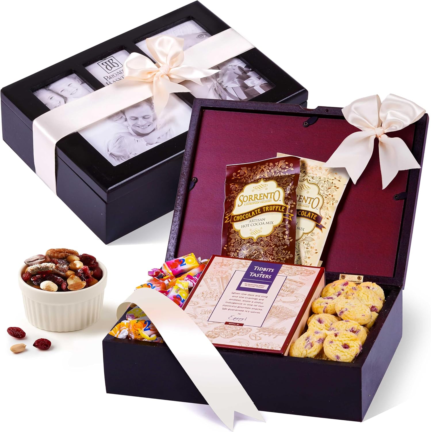 Photo Gift Box with Lid, Gifts Gourmet Food - Teas, Cocoas, Cookies, Snacks & Sweets Care Package for Women, Men, Holiday, Families, Memory Box for Thinking of You, Get Well, Anniversary, Thank You