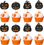 Rsstarxi 24 Pack Halloween Pumpkin Cupcake Toppers, Glitter Jack-O-Lantern, Perfect for Pumpkin, Fall, Baby Shower, Birthday, Halloween, Thanksgiving Parties