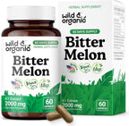 Wild & Organic Bitter Melon Capsules 500 mg - Overall & Digestive Support - Bitter Melon Extract Supplement - Momordica Charantia Capsules - Vegan, No Fillers, Non-GMO - 60 Count