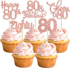 30 Pack Happy 80th Birthday Cupcake Toppers Rose Gold Glitter Eighty Cheers to 80 Years Old Birthday Cupcake Picks for Happy 80th Anniversary Party Cake Decorations