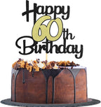 Sotpot 1 Pack 60th Cake Topper Black Gold Glitter 60th Birthday Cake Decorations for 60th Birthday Party Anniversary Party Supplies