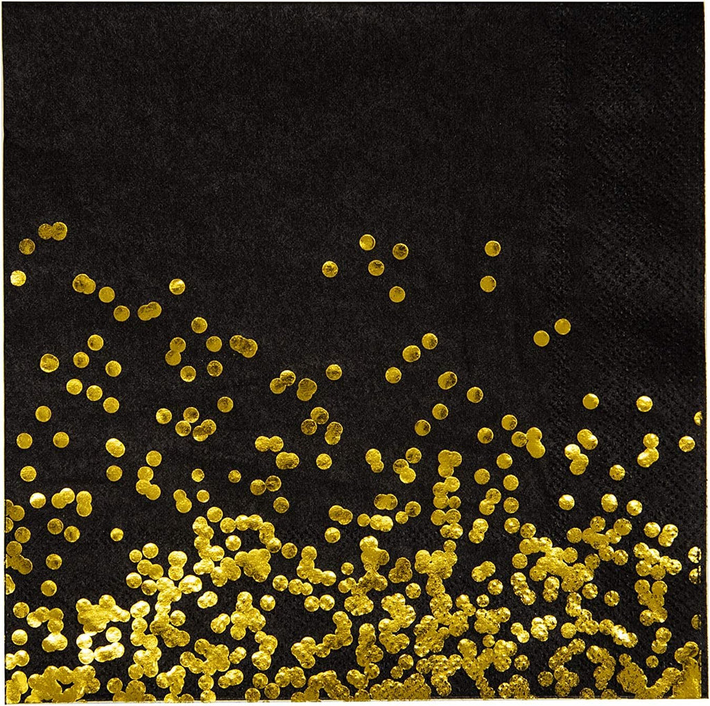 Black and Gold Party Supplies Disposable Napkins Gold Dot Confetti Paper Napkins for Birthday Anniversary New Years Graduation Wedding Christmas 3-Ply 50 Pack