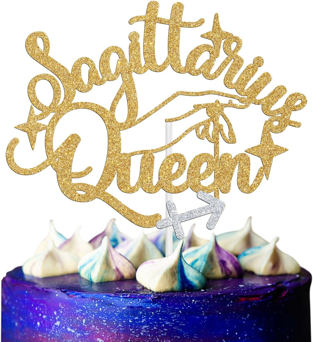 Sagittarius Queen Cake Topper, Sagittarius Season/12 Zodiac Constellation Theme Cake Decor, Big Sagittarius Energy Birthday Party Decoration Supplies for Women, Gold Glitter