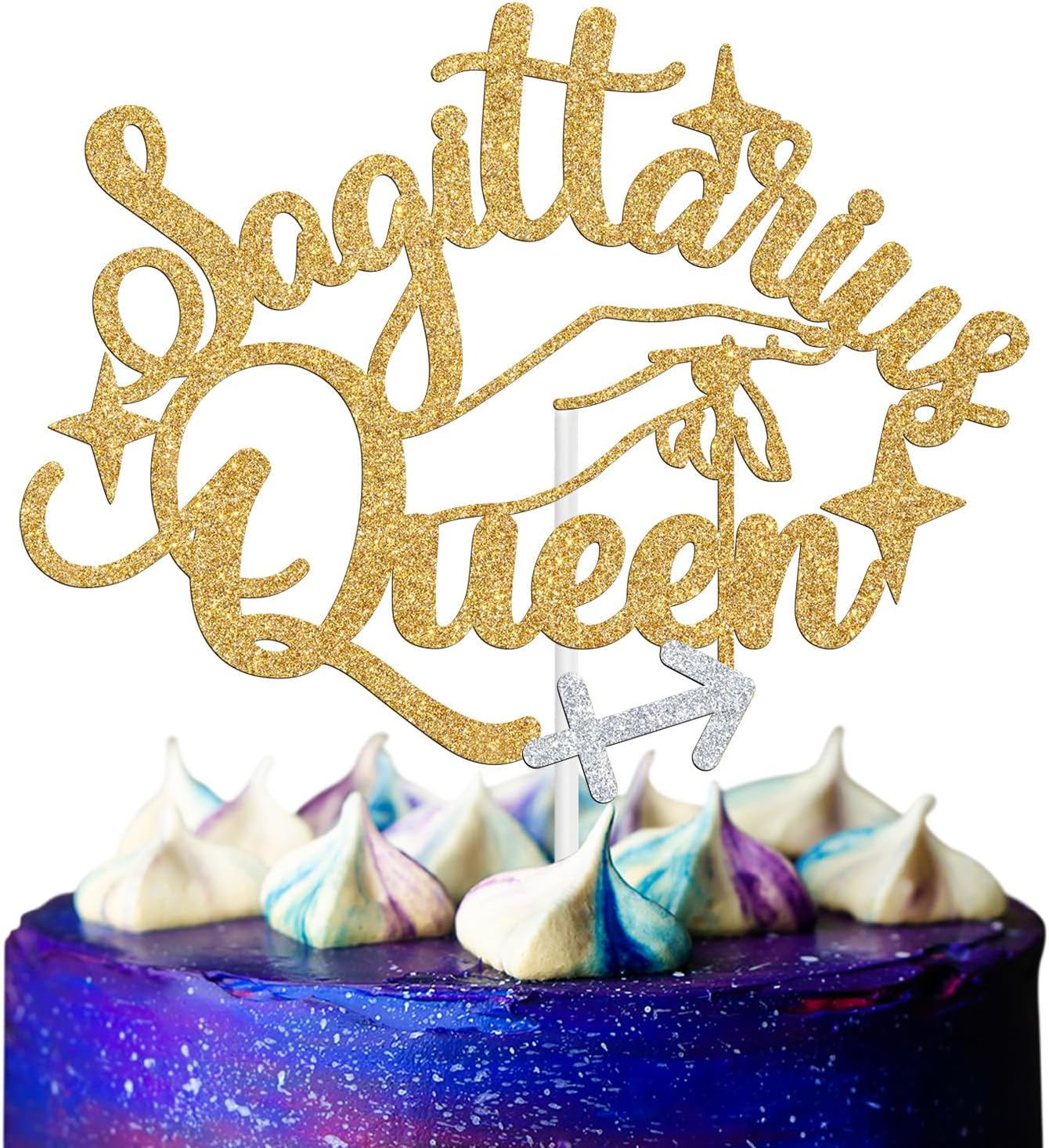 Sagittarius Queen Cake Topper, Sagittarius Season/12 Zodiac Constellation Theme Cake Decor, Big Sagittarius Energy Birthday Party Decoration Supplies for Women, Gold Glitter