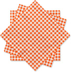 Gatherfun Disposable Paper Napkins 3-ply Orange and White Gingham Beverage Napkins for Dinner, Picnic, Birthday Party（6.5X6.5 in, 50-Pack)