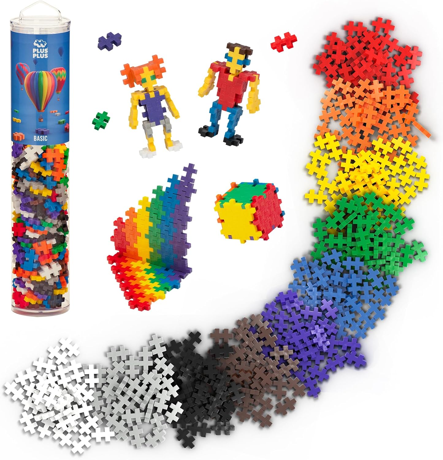 PLUS PLUS 240 Piece Interlocking Building Blocks for Kids, Open Ended Connecting Toys, STEM Bin Classroom Mini Manipulatives - Basic Mix Play Tube