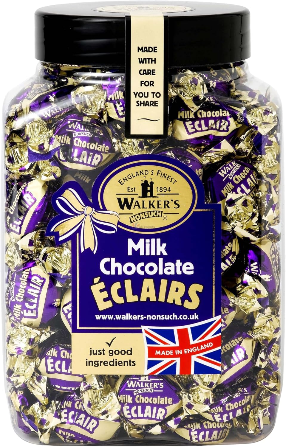 Walkers Nonsuch English Milk Chocolate Toffee Eclairs Jar, Whole Milk & Butter Toffee Sweets – Traditional British Chewy Candy Gift, Gluten Free, Imported from UK, 44.09 oz (1.25 kg)