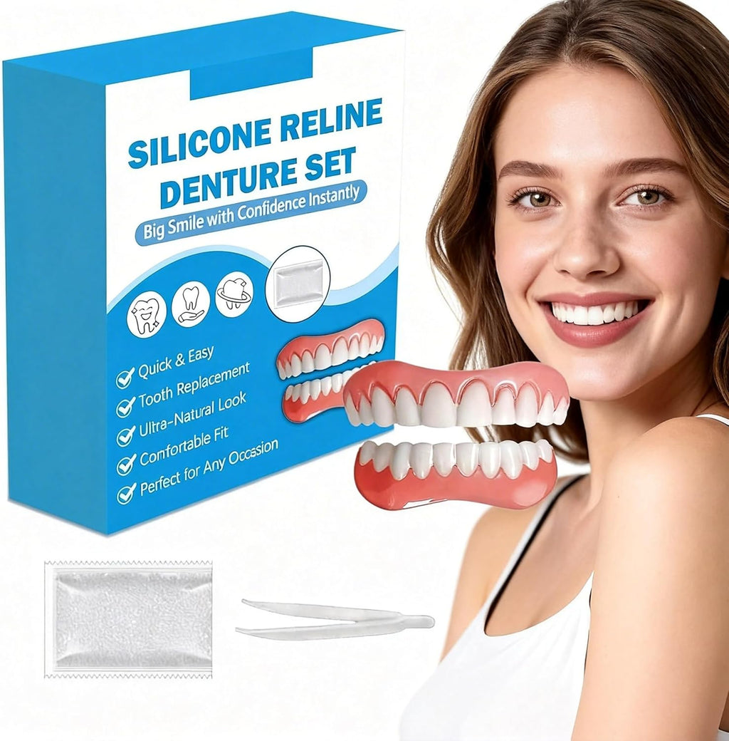 1Pcs Full Set of Silicone Dentures, Complete Moldable False Teeth for Men Women Comfortable