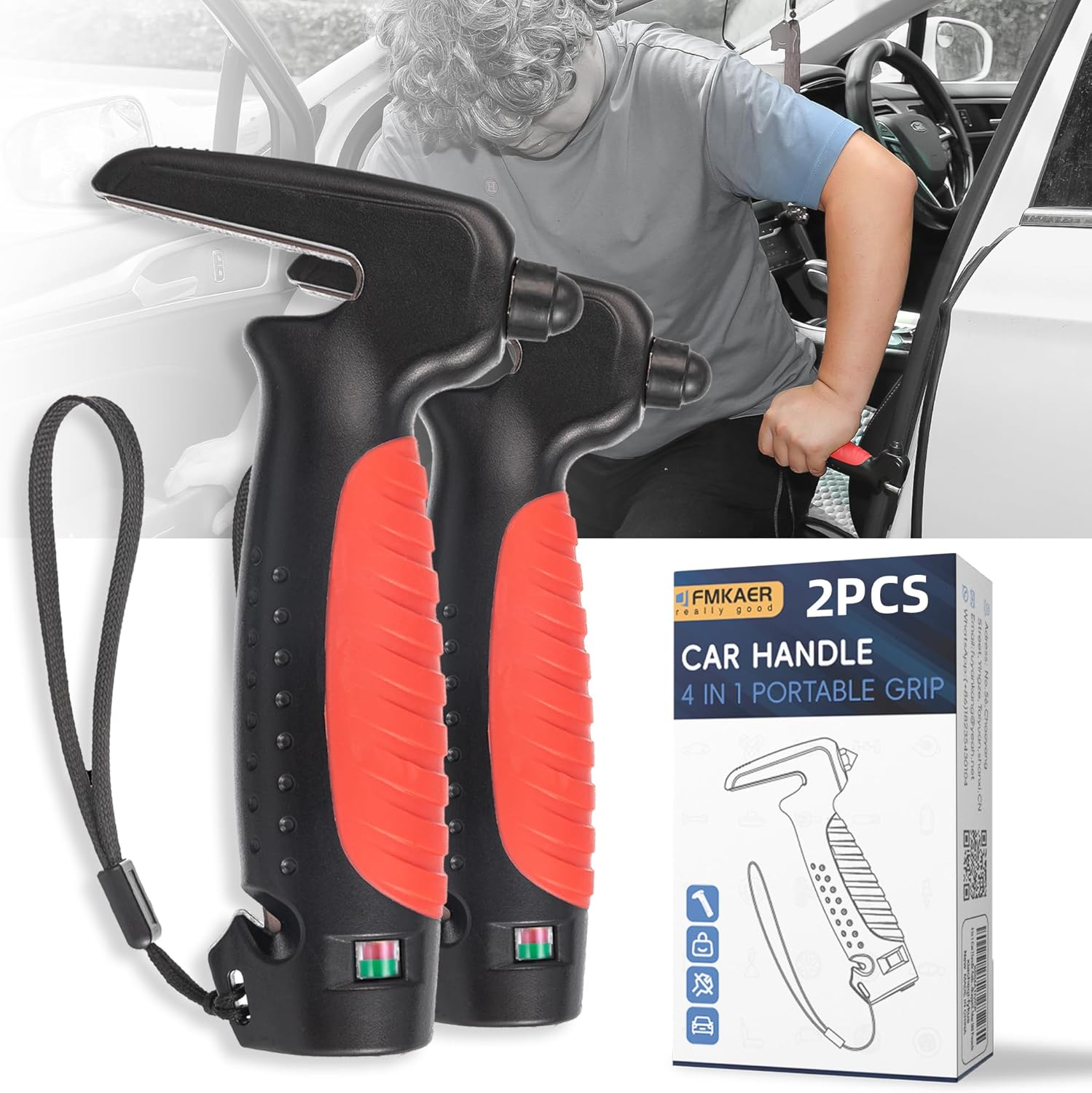 4 in 1 Car Door Handle Assist for Elderly 2PCS - Multifunction Car Transfer Aid - Help Elderly Get Out of Car, Auto Cane Portable Vehicle Support Handle for Seniors, Handicapped, Max 450 Pounds