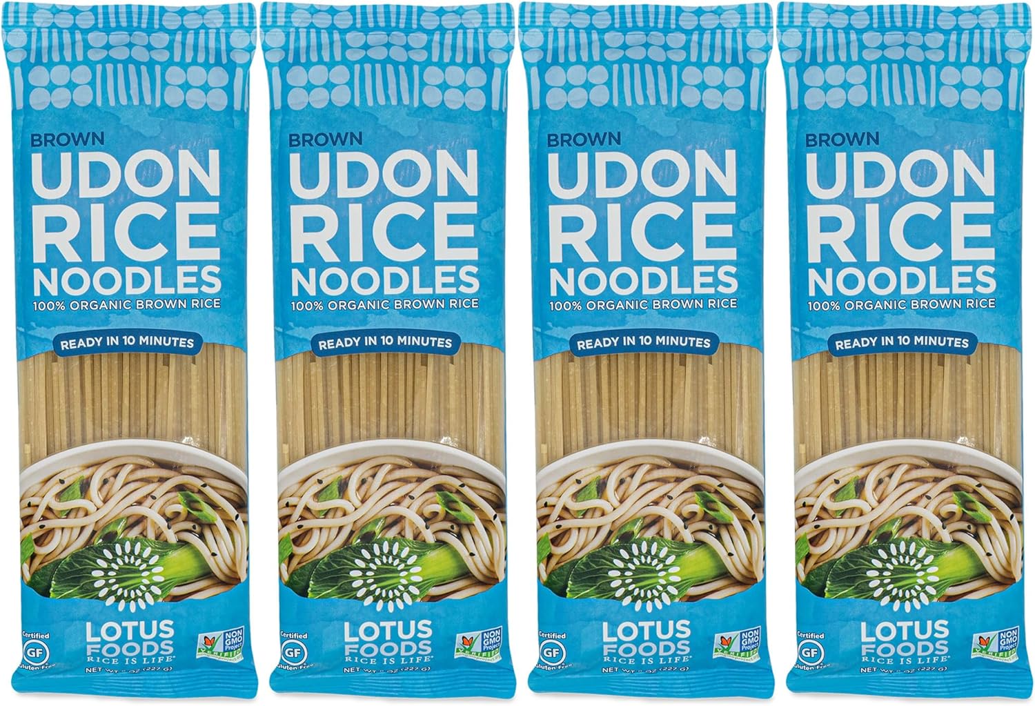 Lotus Foods Organic Brown Udon Rice Noodles - Gluten Free Udon Noodles, Organic Brown Rice Noodles, Vegan Asian Style Noodles, Whole Grain, Non GMO - 8 oz (Pack of 4)