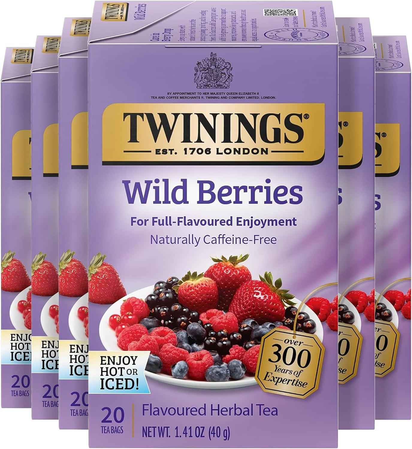 Twinings Wild Berries Herbal Tea Individually Wrapped Bags, 20 Count (Pack of 6), Full-Flavoured, Naturally Caffeine-Free, Enjoy Hot or Iced, 120 Teabags