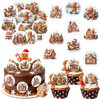 36PCS Edible Gingerbread Cupcake Toppers Wafer Paper Bread Man Christmas Tree Cupcake Toppers for Merry Christmas Theme Party Baby Shower Birthday Decor Supplies