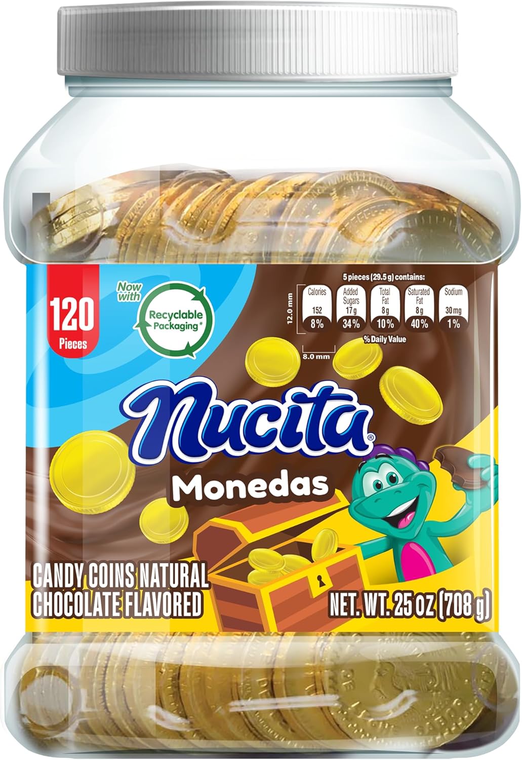 Nucita Monedas Gold Jar, Chocolate Flavored Candy Coins, 120 Coins, 25 oz (Pack of 1)