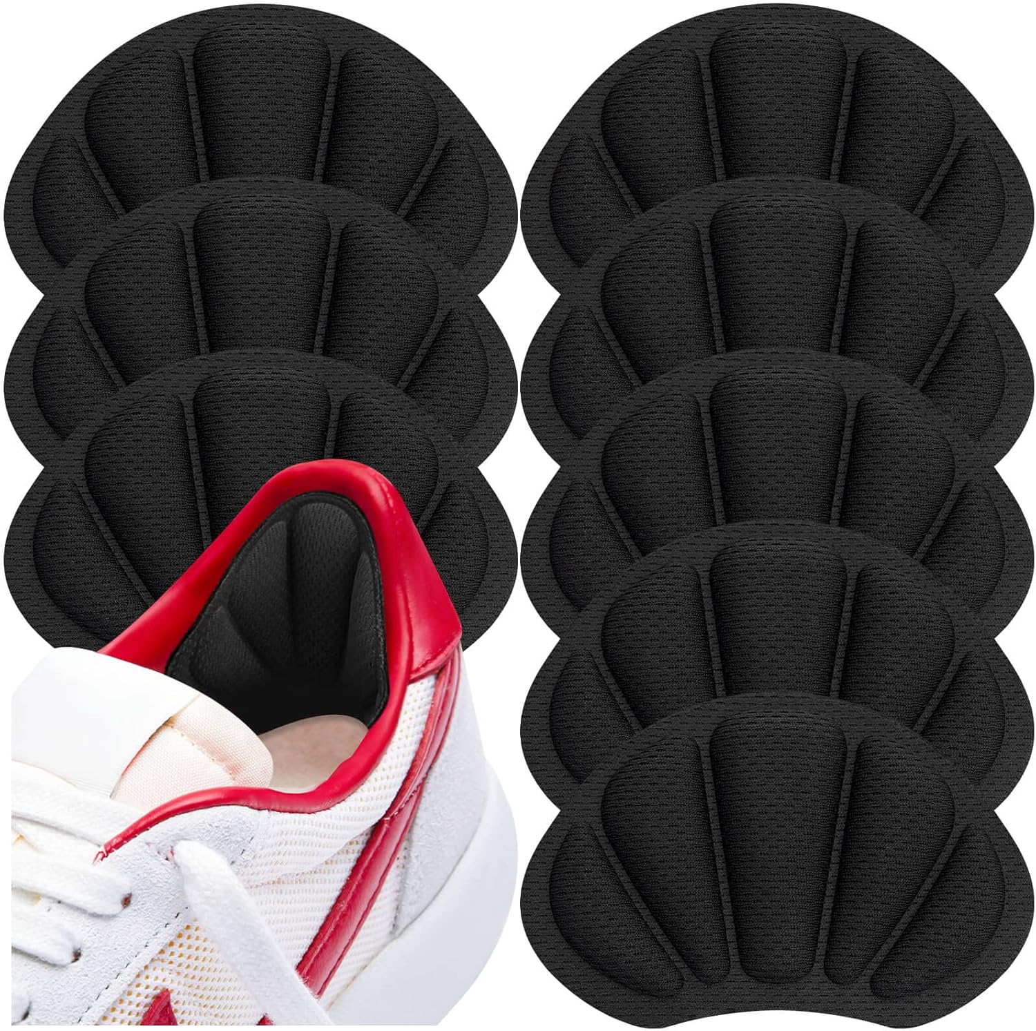 Shoe Heel Inserts, 8 Pcs Mesh Self-Adhesive Heel Cushion Pads for Back of Heel, Heel Cushion Inserts Prevent Shoes Too Big for Women Men, Black