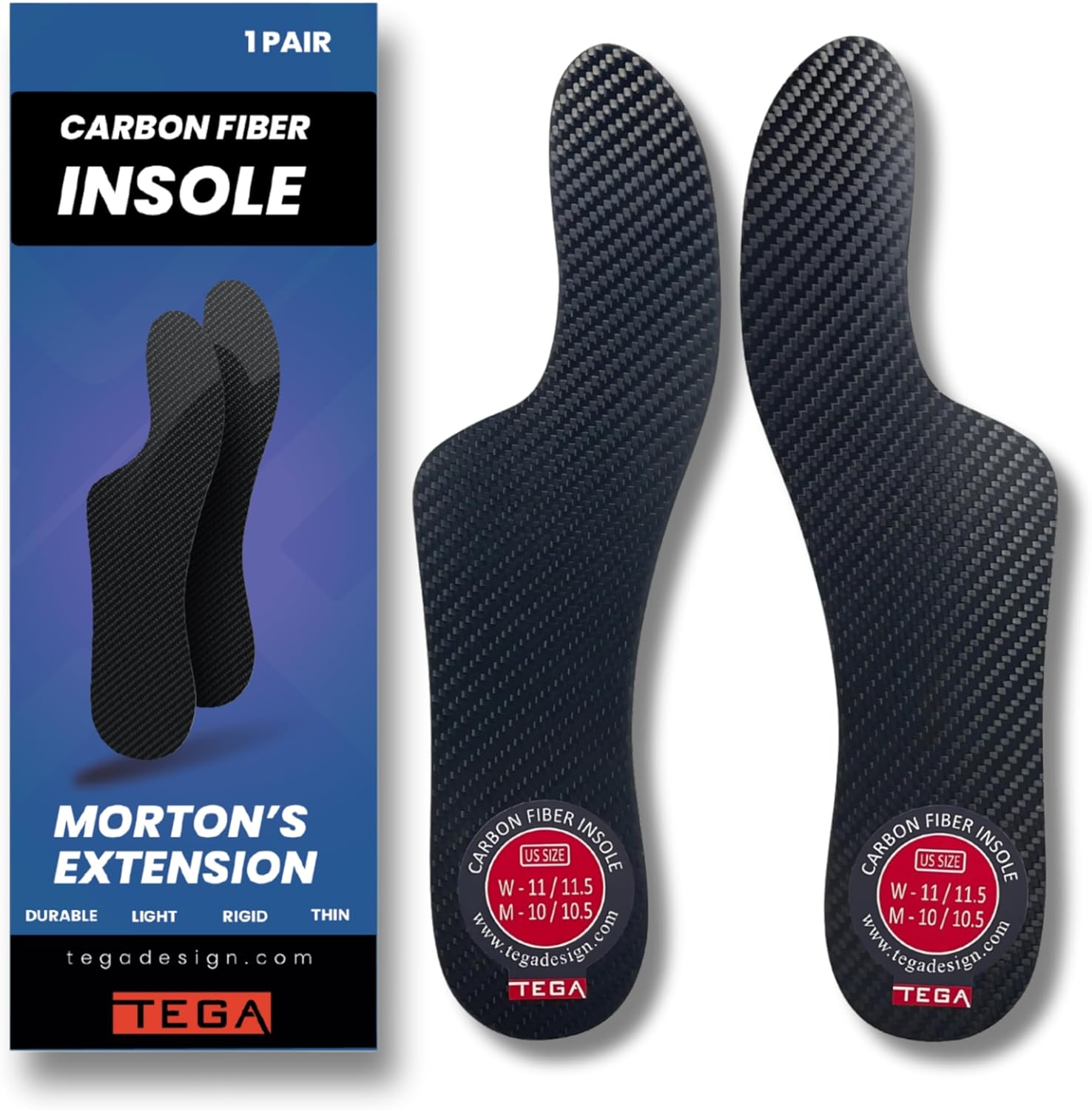 Morton´s Extension Orthotic, Carbon Fiber Rigid Insole - 1 Pair - Morton's Toe, Turf Toe, Hallux Limitus, Hallux Rigidus, Arthritis (W9/M8)