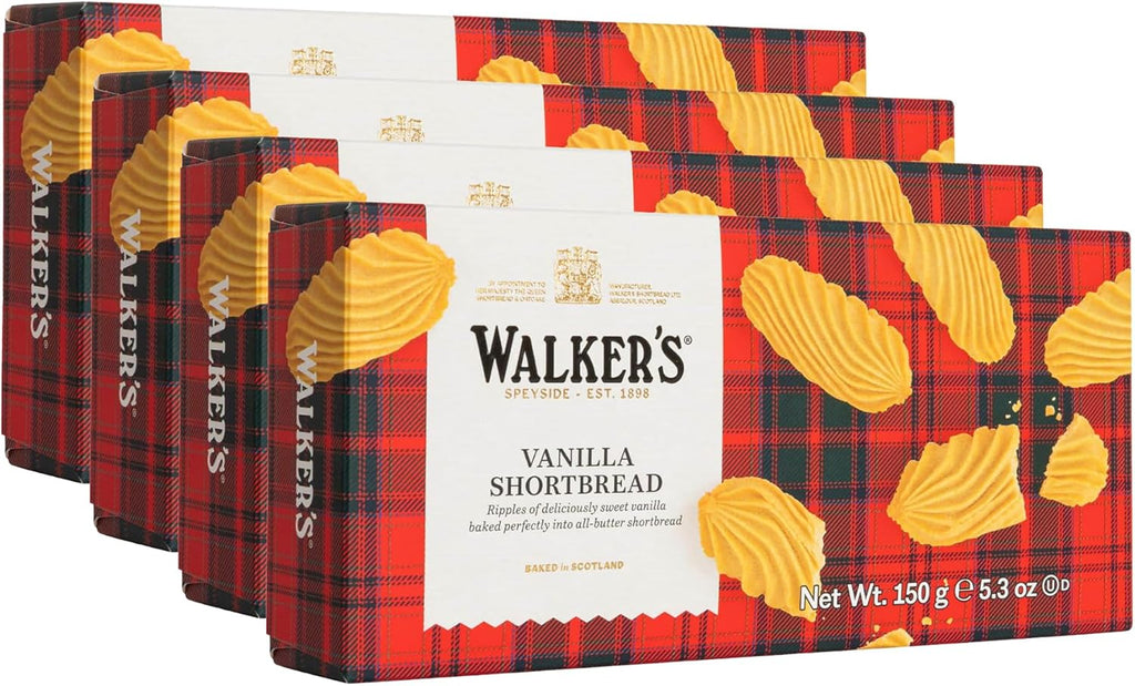Walker's Shortbread Vanilla Cookies, Pure Butter Shortbread Cookies, 5.3 Oz Box (Pack of 4)