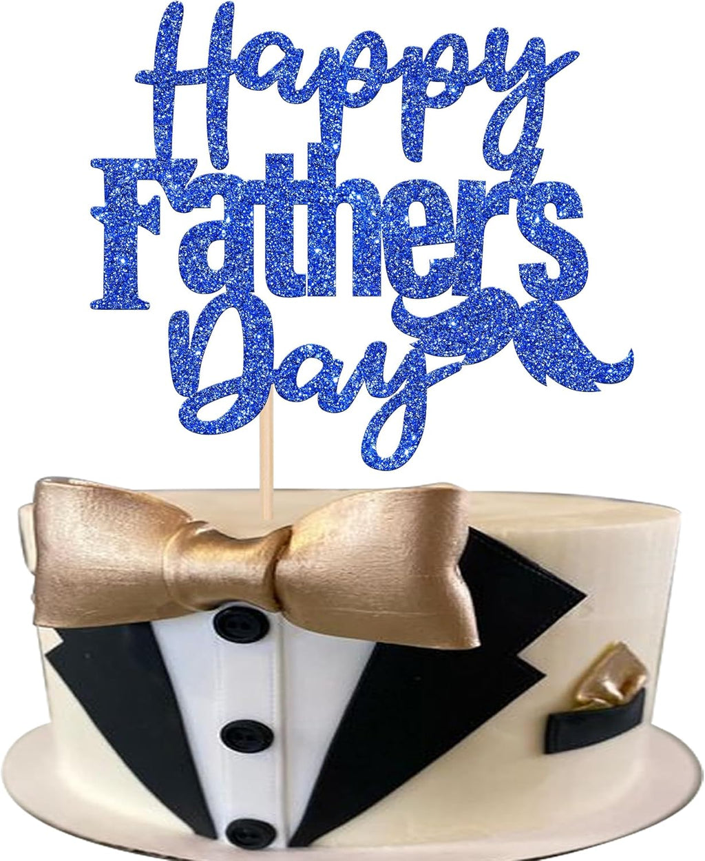 1 Pack Happy Father's Day Cake Topper Glitter Love Dad Cake Pick Super Dad Moustache Cake Decoration for Happy Father's day Theme Men Birthday Party Supplies Blue