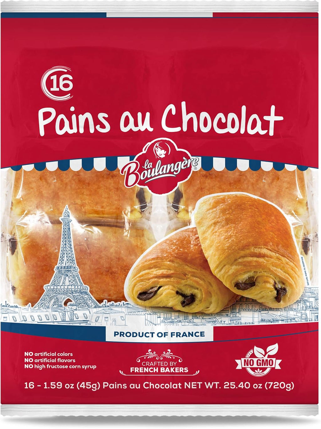 La Boulangere Pains Au Chocolat, Chocolate Croissants, Individually Wrapped, 16-Count