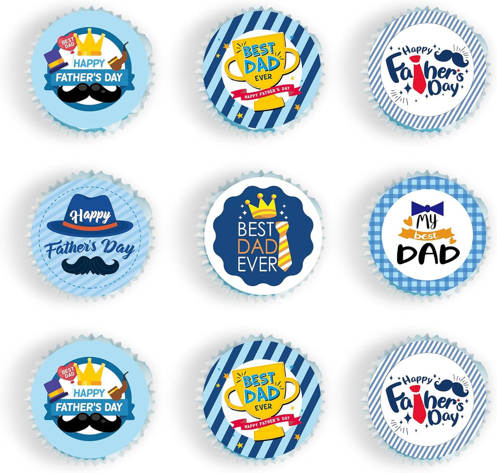 48 Pcs Edible Happy Fathers Day Cupcake Toppers Cupcake Picks Happy Father's Day Theme Men Birthday Party Cake Decorations Supplies