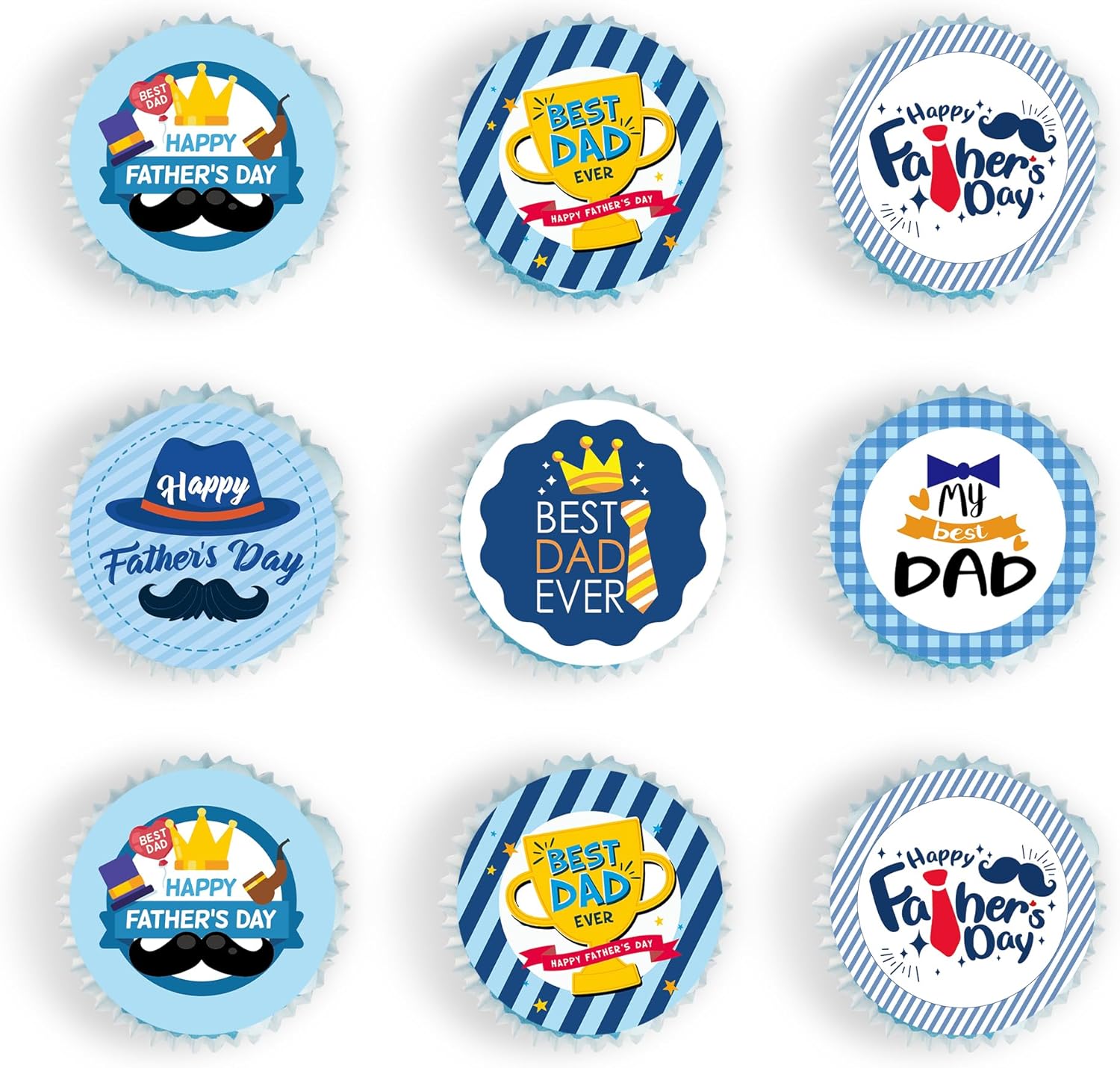 48 Pcs Edible Happy Fathers Day Cupcake Toppers Cupcake Picks Happy Father's Day Theme Men Birthday Party Cake Decorations Supplies