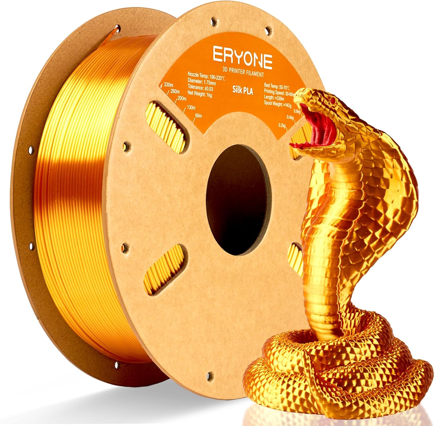 ERYONE Silk PLA Filament for 3D Printer, 1.75mm +/- 0.03mm, 1kg (2.1LBS)/Spool, Liquid Gold