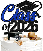 Aeryourtar Class of 2026 Cake Topper, Congrats Grad 2026 Graduation Cake Decor, So Proud of You, High School/College Graduate Celebration Party Decoration Supplies, Black and Blue Glitter