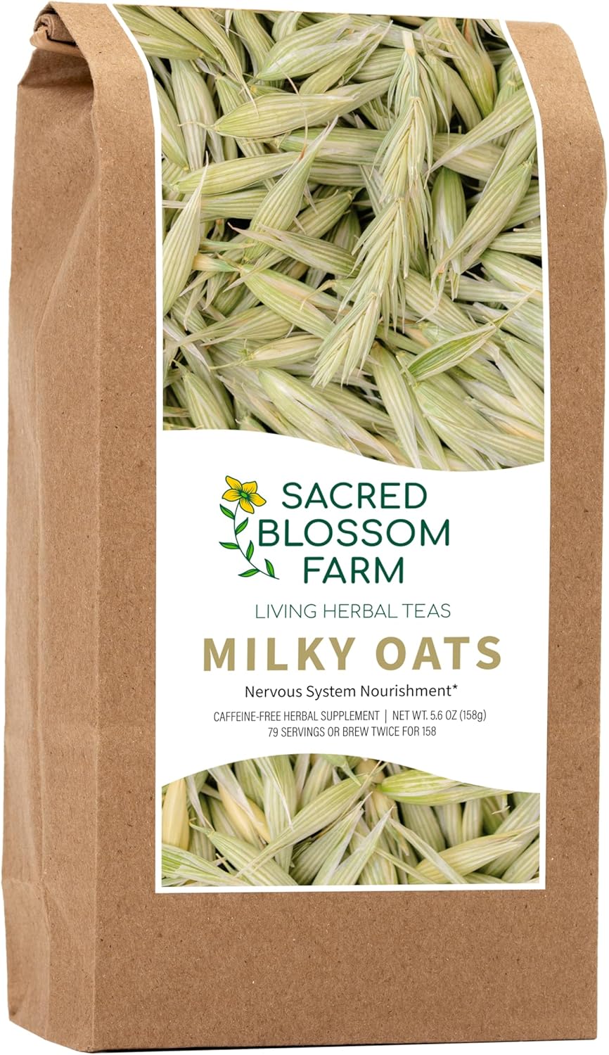 Milky Oats, Organically Grown in Wisconsin | 5.6 oz | 79 Servings | Sacred Blossom Farm | Herbal Tea & Medicinal Herbs | Loose Leaf | Regenerative Farming | Single Source | Avena Sativa