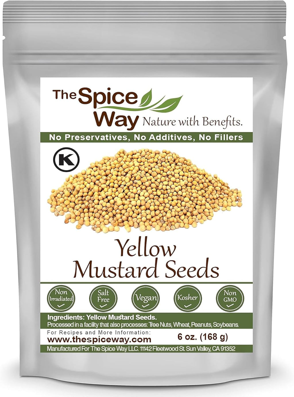 The Spice Way Yellow Mustard Seed - (6oz) whole seeds for Pickling and making ground mustard for cooking, resealable bag