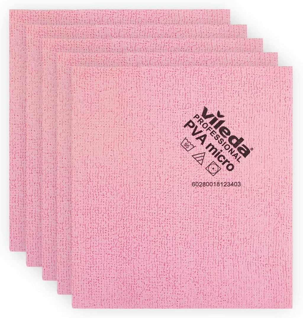 Vileda Professional | PVA Microfiber Cloth Red | All Purpose Cleaning Shammy | Synthetic Chamois Towel | Smooth & Absorbent Materials | 5 Pack