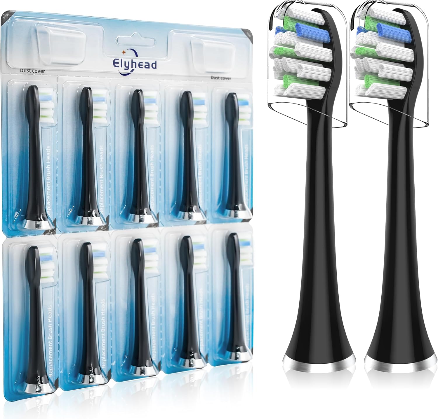 Toothbrush Replacement Heads Compatible with AquaSonic Black Series/Black Series pro/Vibe Series/Duo Series pro Electric Toothbrush, Medium Bristles, Balck, 10 Pack