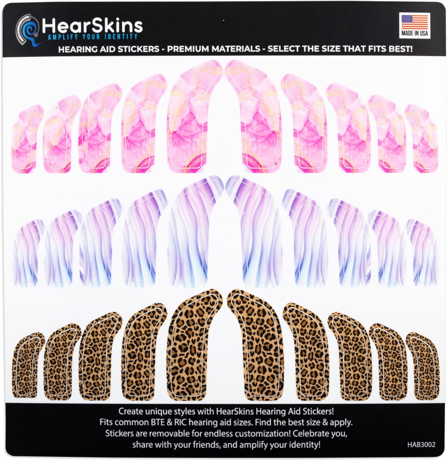 Hearing Aid Stickers Skins, Fits BTE and RIC Hearing Aid Sizes Universally Designed - Endless Customization! Choose from Several and Amplify Your Identity! (Marble)