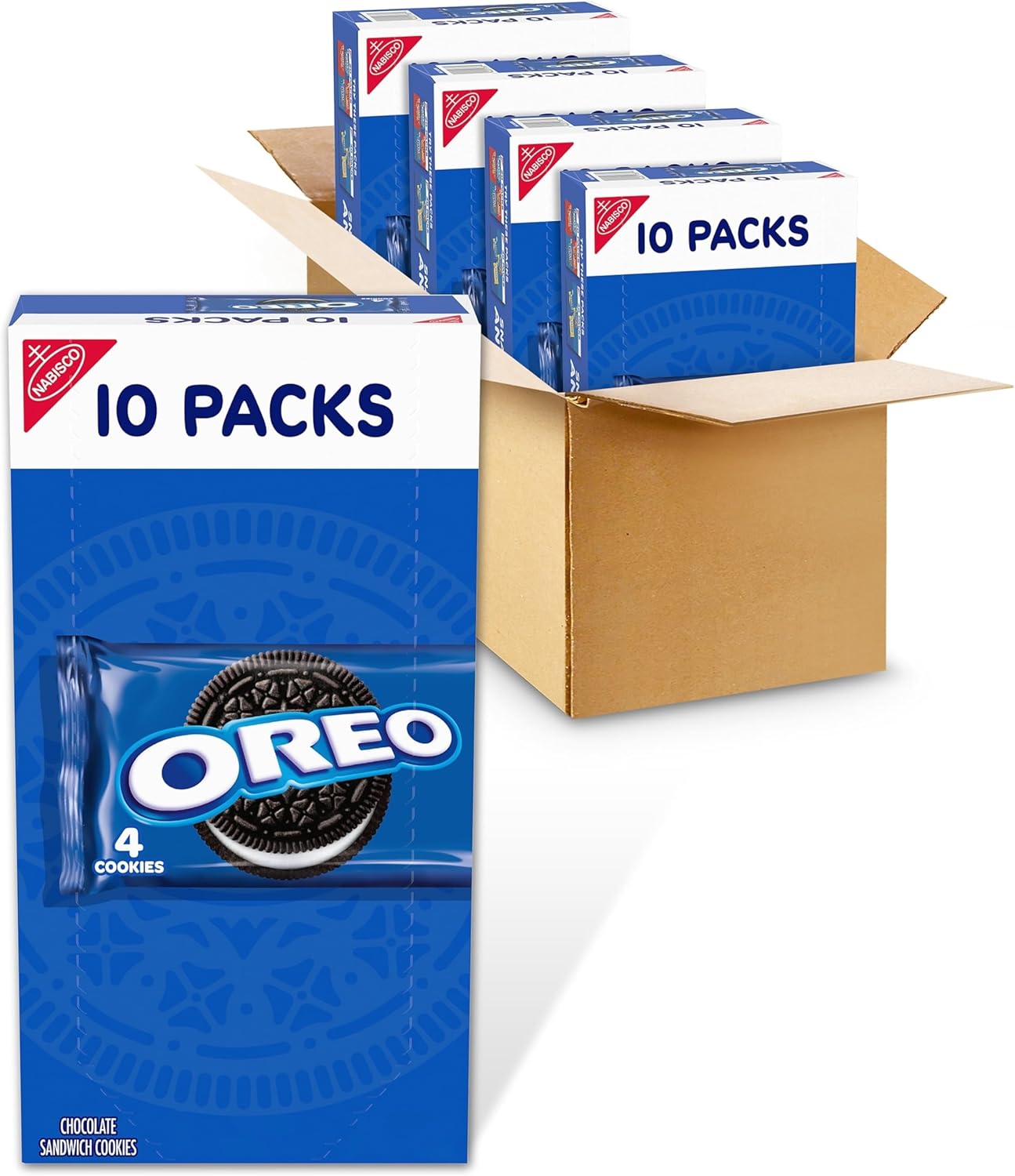 OREO Chocolate Sandwich Cookies, 40 Snack Packs (4 Cookies Per Pack, 4 Boxes)