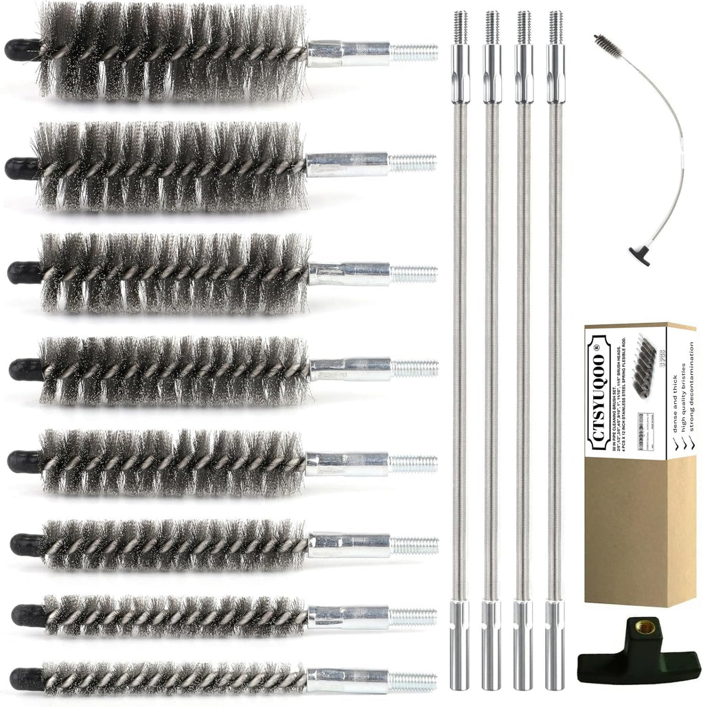 50 in Pipe Cleaning Brush Set with Stainless Steel Bristles, Wire Brush with 4pcs Stainless Steel Spring Flexible Rods, Stainless Steel Pipe Brush 8pcs for Auto Parts, Bottles, Tubes.