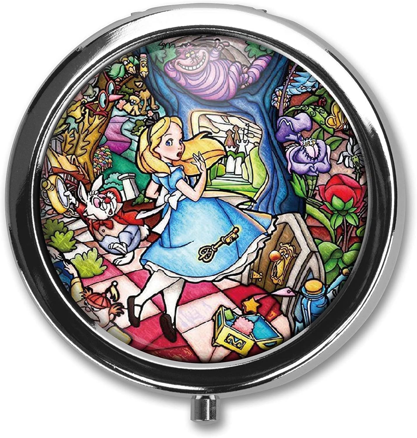 Little Princess Custom Round Silver Pill Box Pocket 2.1 inches Medicine Tablet Holder Organizer Case