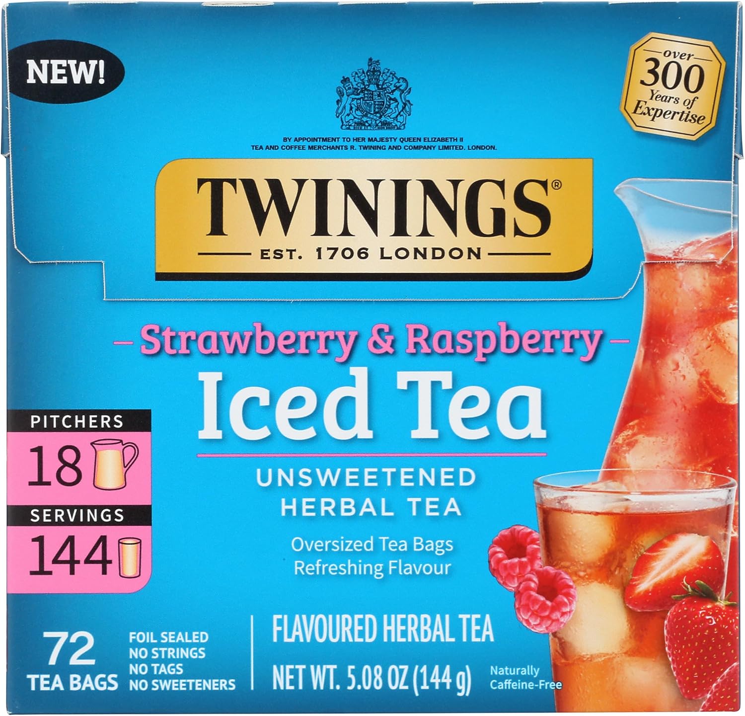 Twinings, Tea Iced Herbal Strawberry Raspberry, 72 Count