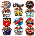 48PCS Race Car Themed Birthday Party Decorations | 24PCS Cupcake Toppers 24PCS Cupcake Wrappers Party Favors Supplies SuperCar Centerpiece Table Gifts for Boys Girls Carnival Prizes