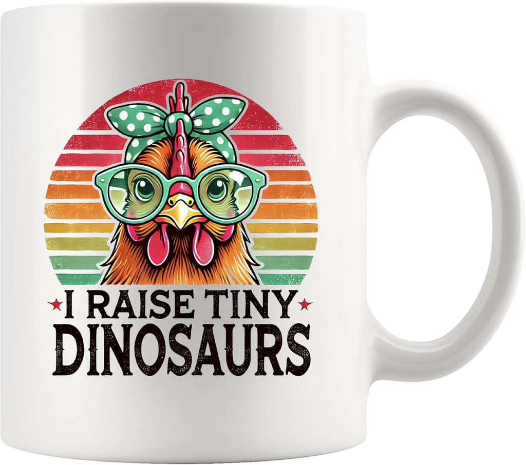 Panvola I Raise Tiny Dinosaur Chicken Lover Gifts For Women Men Animal Farmer Poultry Lovers Gift Farm Animals Novelty Drinkware Ceramic Mug 11 oz White