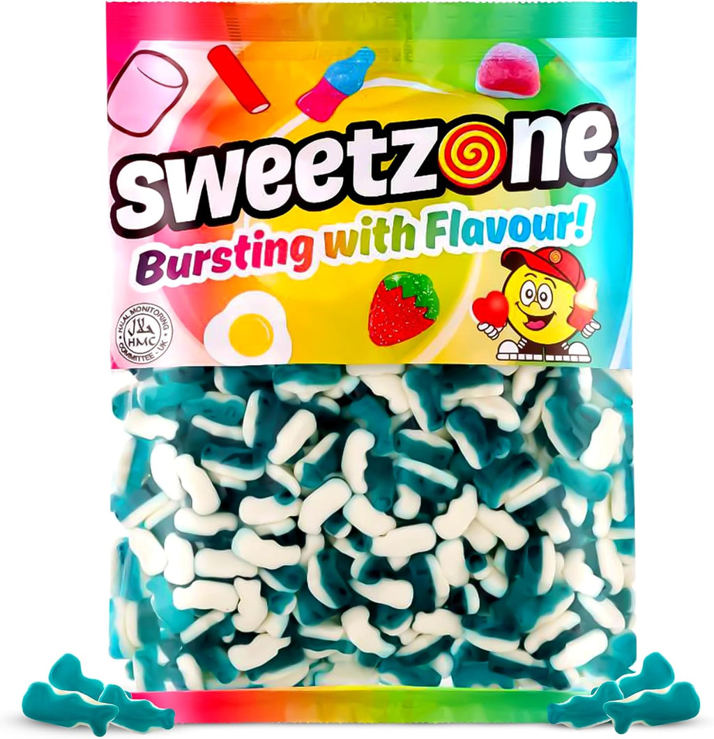 Sweetzone Halal Mini Blue Dolphin Fruit Flavoured Jelly and Foam Sweets 1 Kilogram Bag