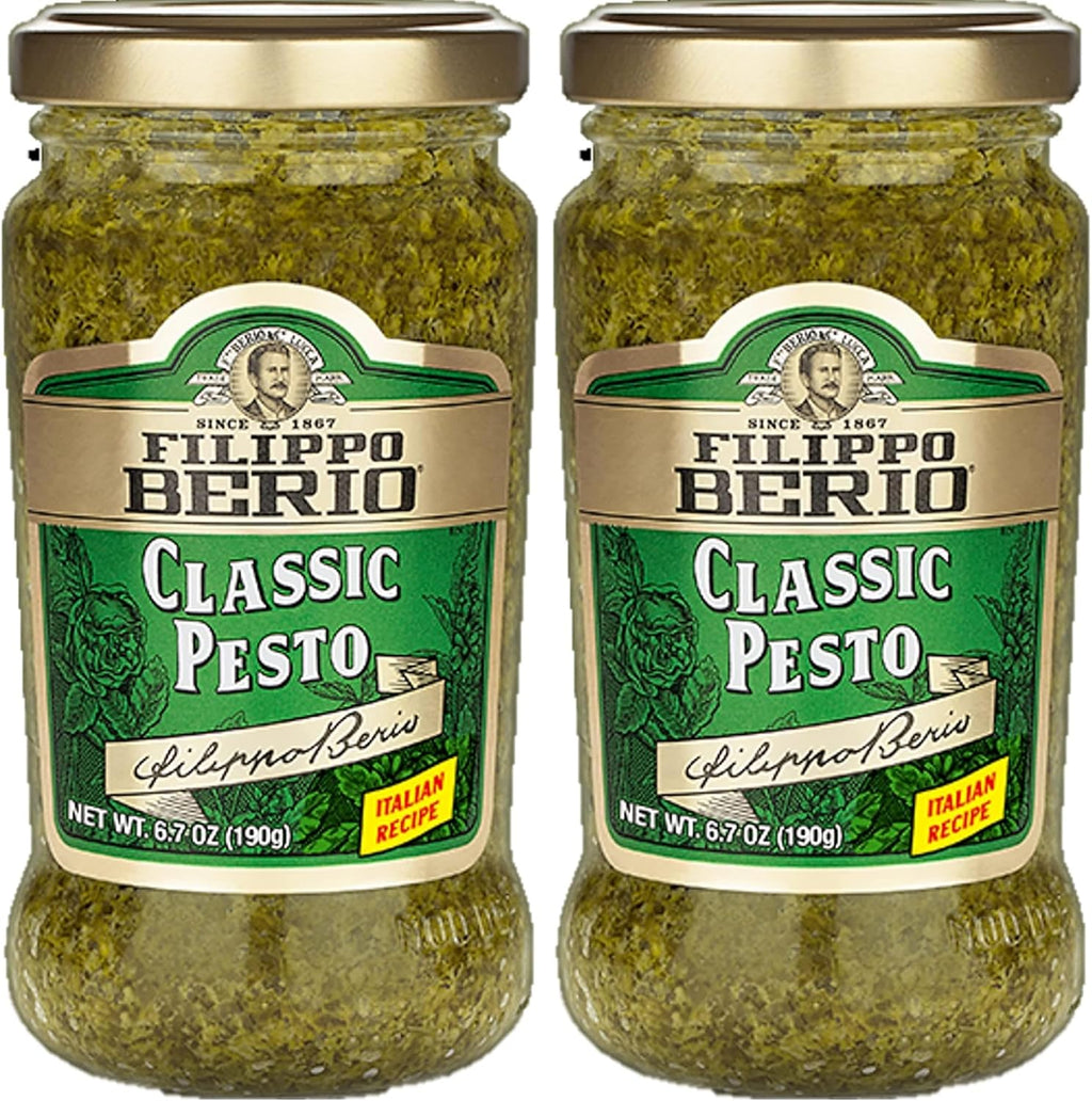 Filippo Berio Pesto, Classic Basil, 6.7 Ounce Glass Jar, Gluten Free, Non-GMO (Pack of 2)