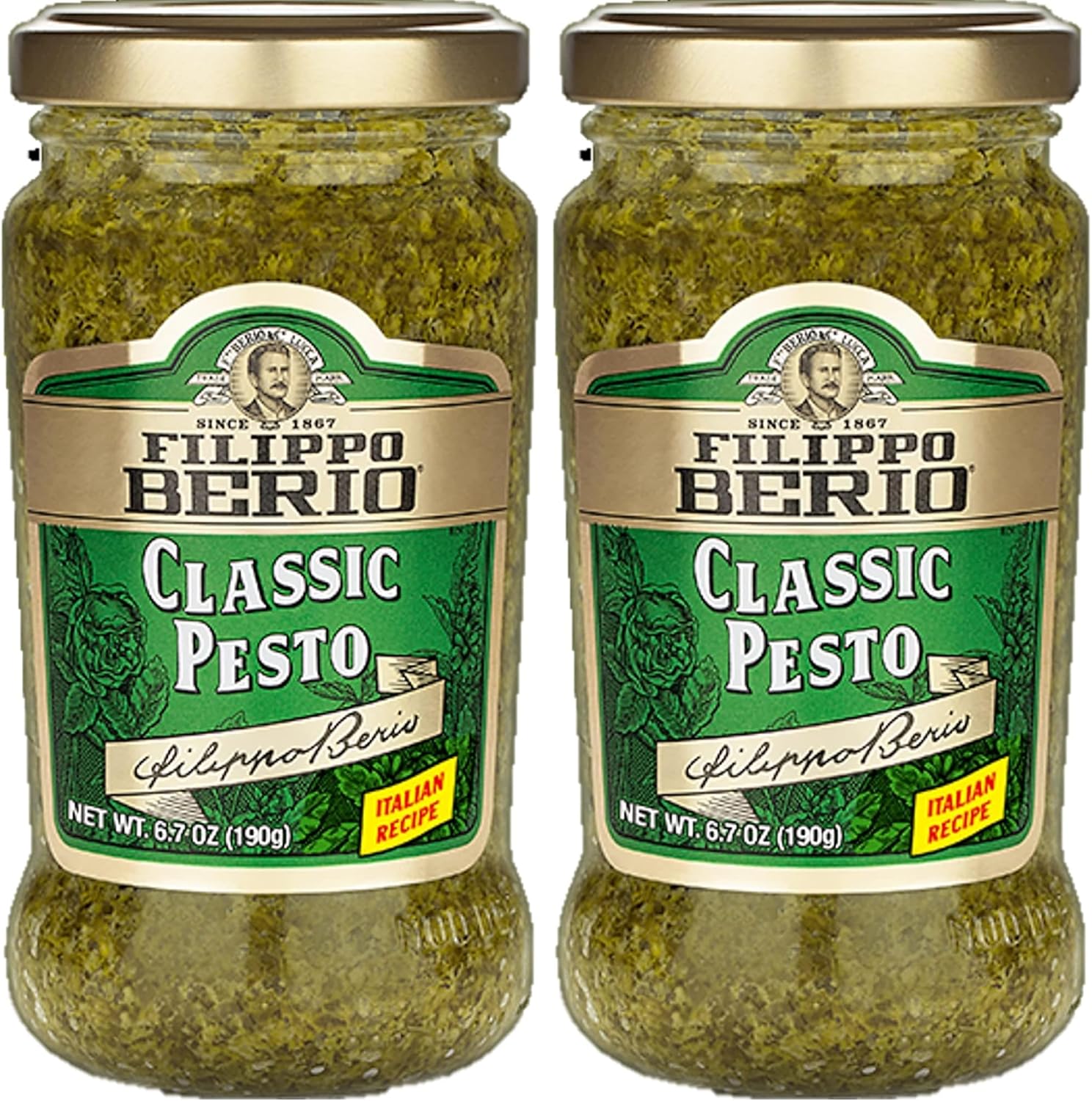 Filippo Berio Pesto, Classic Basil, 6.7 Ounce Glass Jar, Gluten Free, Non-GMO (Pack of 2)