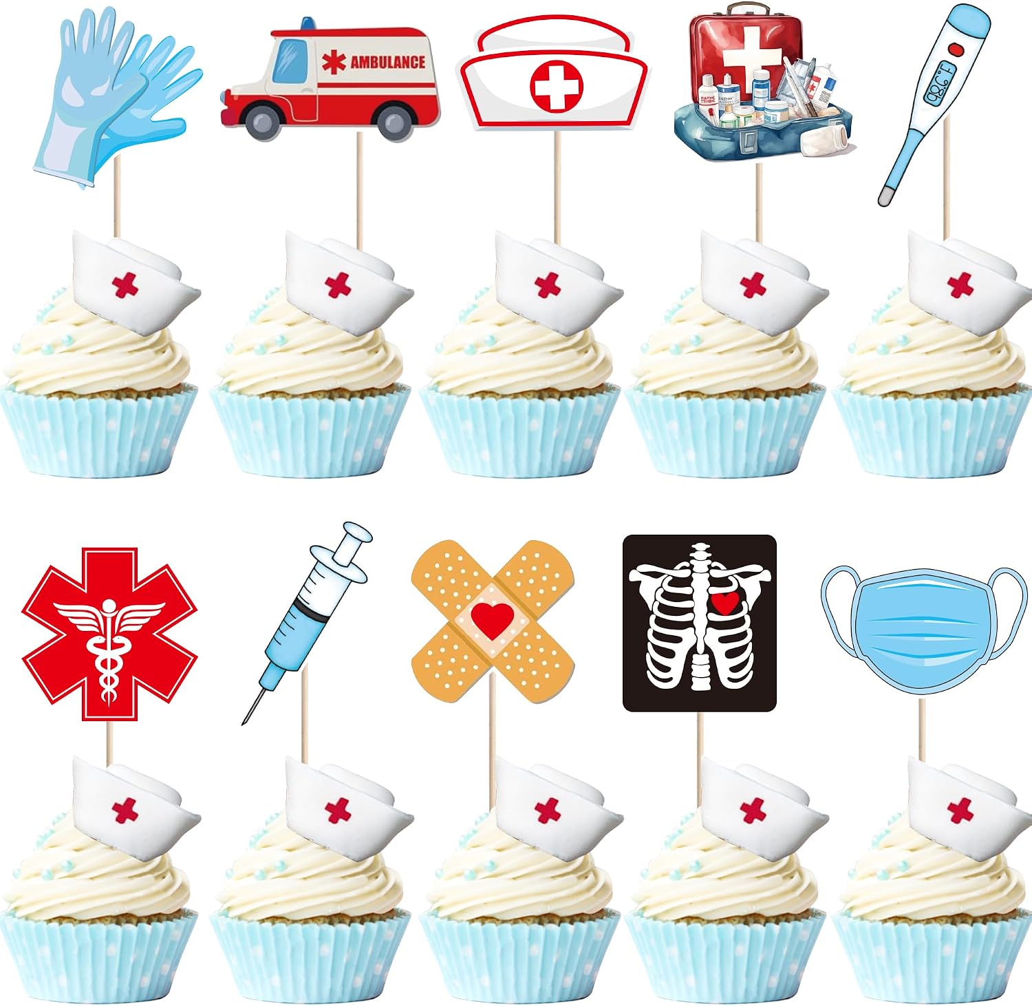 Rsstarxi 40 Pack Doctors' Day Cupcake Toppers Ambulance Emergency Surgery Cupcake Picks for Medical School Graduation Nurses Doctors Day Party Cake Decorations Supplies
