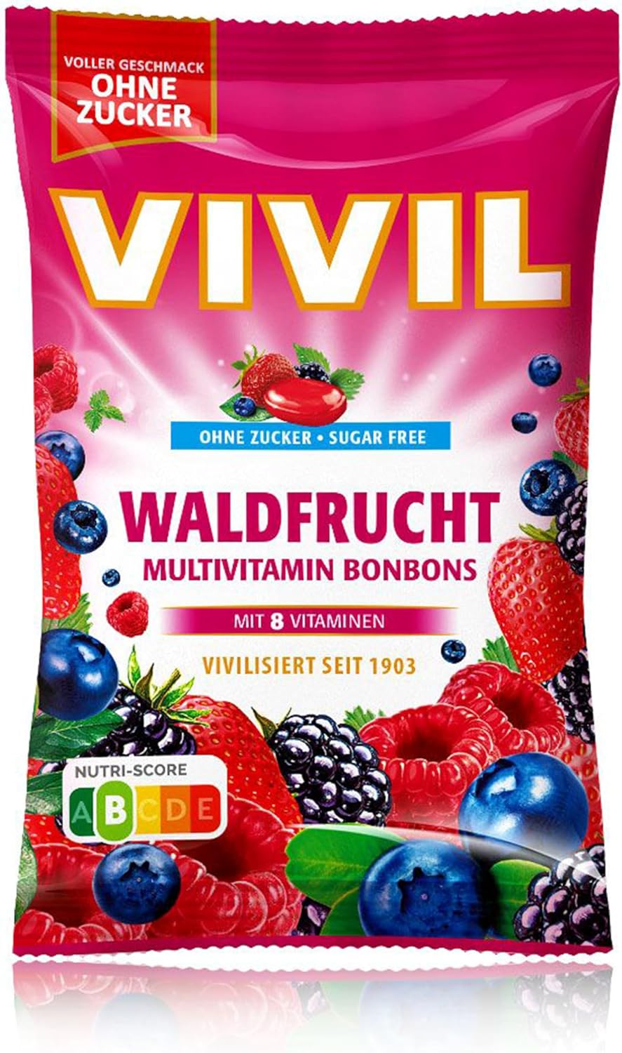 VIVIL Forest Fruit Hard Candies with 8 Vitamins, Sugar-Free & Vegan, Gluten-Free Fruit Candy, 120 g (4.23 oz)