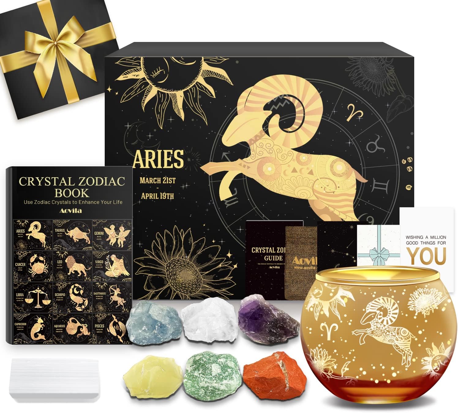 Aovila Aries Birthday Gifts for Women - Aries Candle Holder Crystals Birthstones Gifts Box Set - Zodiac Gifts Astrology Horoscope Gifts Birthday Gifts for Her Mother Sister Best Friends