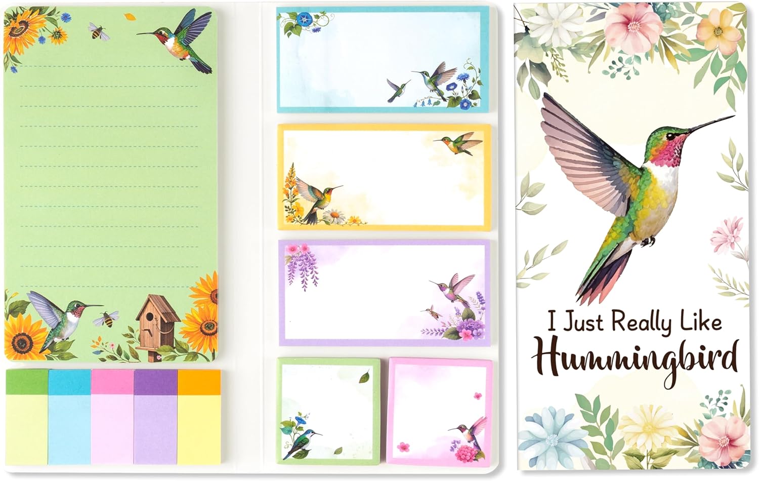 B1ykin Cute Sticky Notes Set - I Just Really Like Hummingbird Self-Stick Notes Pad, 550 Sheets Writing Memo Pages Sticky Notepad for Teacher Appreciation Gifts, School Office Supplies (Hummingbird)