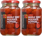 Peppadew® Sweet & Spicy Juanita Piquante Peppers, 14 Ounce (400g) HOT, Whole – Gluten Free & Vegan, [Pack of 2]