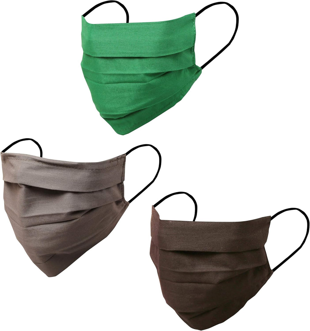 Touchstone filter pocket double layer cotton fabric face mask Reusable Machine Washable for men, women. (Pack of 3). Green Grey Black