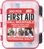M2 BASICS 350 Piece First Aid Kit, Wall Mount Hard Case with Dual Layer Compartments for Workplace, Office, Warehouse, Home, Car