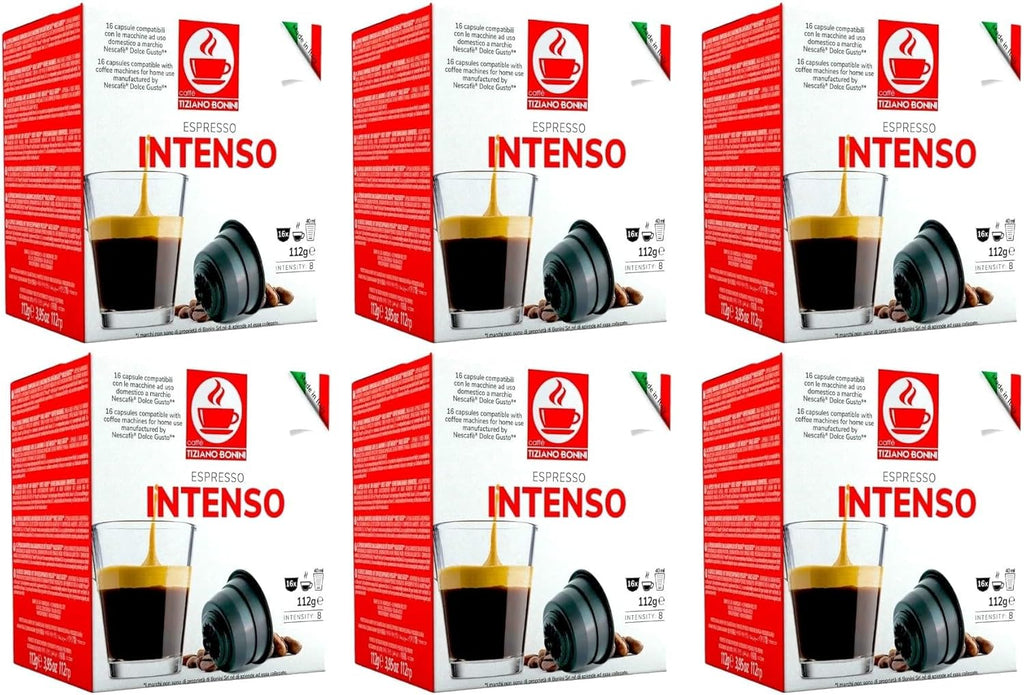 Caffè Tiziano Bonini Bonini Dolce Gusto Compatible Espresso Intenso Coffee Pods (Pack of 6, Total 96 pods)