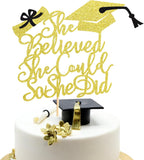 Arthsdite 1Pc She Believed She Could So She Did Cake Topper, 2026 Graduation Cake Topper, Graduation Decorations for Girls, High School/College/University Graduation Decoration - Gold Glitter