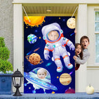 Outer Space Party Backdrop, 59.06''x39.37'' Astronaut Alien Face Cutout Background Rocket Galaxy Star Banner for Outer Space Birthday Party Decorations